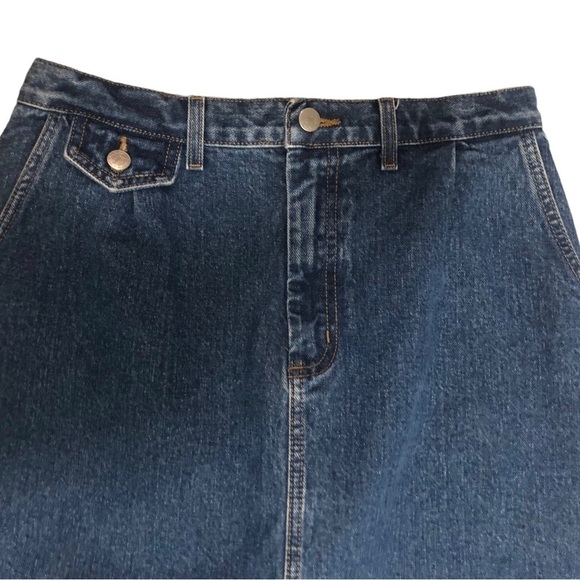 VTG Denim Midi Skirt Sz. 14 Modesty 100% Cotton Minimalist Back Split Runs Small - Picture 3 of 6